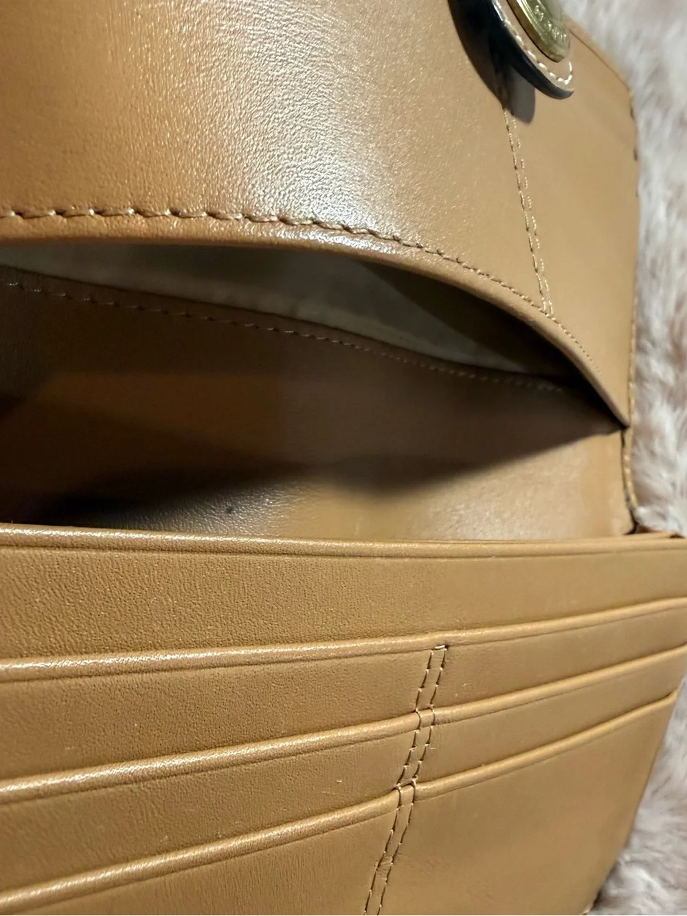 COACH Vintage Signature Canvas Long Wallet Tan Leather Snap Continental